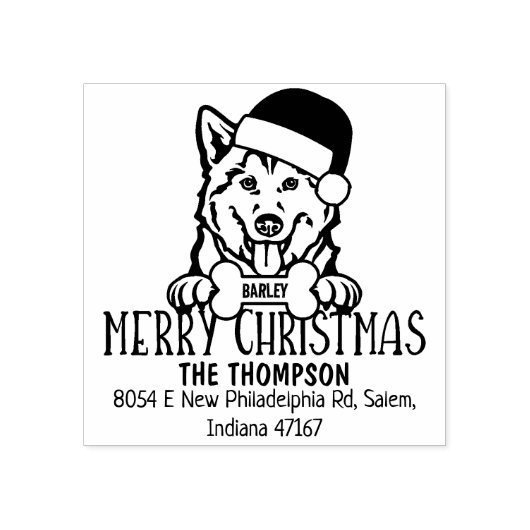 Schattigee Husky Dog Merry Christmas Retouradres Rubberstempel (Afrduk)