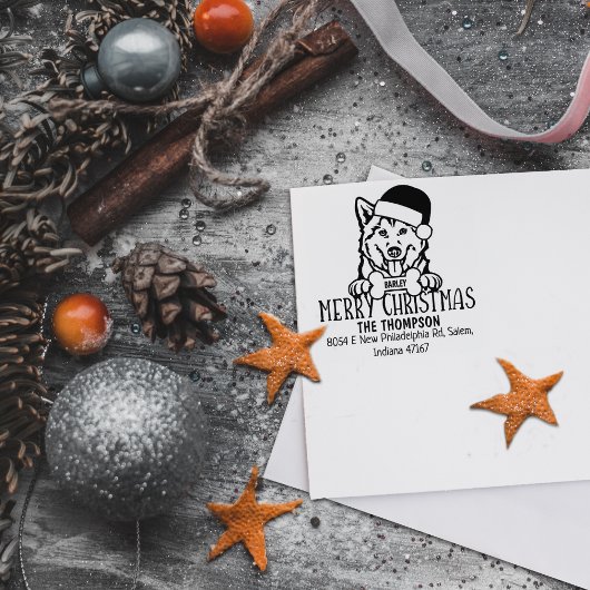 Schattigee Husky Dog Merry Christmas Retouradres Rubberstempel
