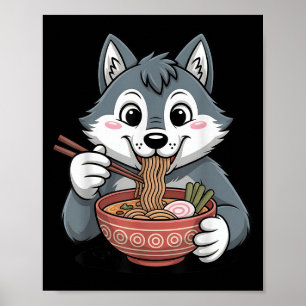 Schattigee Husky Eten Ramen Japans Kawaii Dog Nood Poster