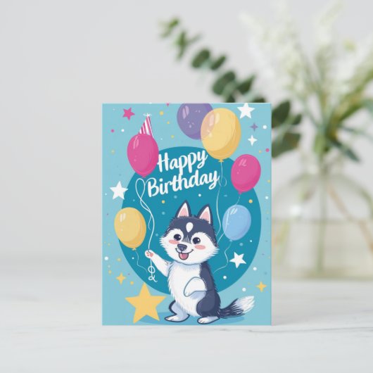 Schattigee Husky Happy Birthday Briefkaart (Staand voorkant)