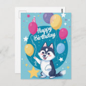 Schattigee Husky Happy Birthday Briefkaart (Voorkant / Achterkant)