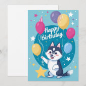 Schattigee Husky Happy Birthday Feestdagenkaart (Voorkant / Achterkant)