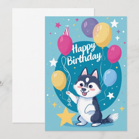 Schattigee Husky Happy Birthday Feestdagenkaart (Voorkant / Achterkant)