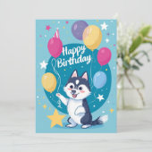 Schattigee Husky Happy Birthday Feestdagenkaart (Staand voorkant)