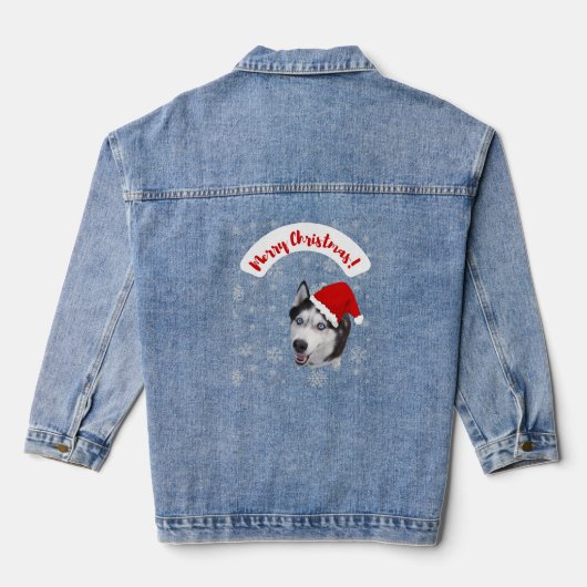 Schattigee Husky in Santa Claus Red Pet Denim Jacket (Achterkant)