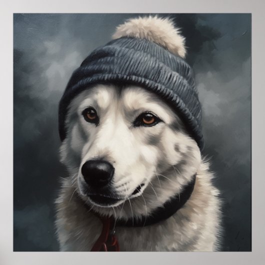 Schattigee husky met blauw winter pet poster (Voorkant)