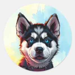 Schattigee Husky Puppy Dog Illustratie Ronde Sticker