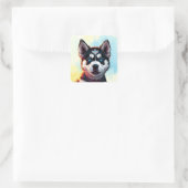 Schattigee Husky Puppy Dog Illustratie Vierkante Sticker (Tas)