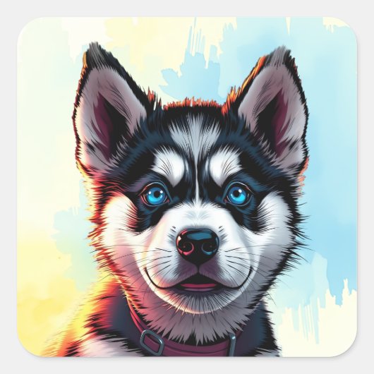 Schattigee Husky Puppy Dog Illustratie Vierkante Sticker (Voorkant)