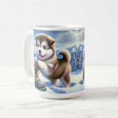 Schattigee Husky Puppy Spelen in het besneeuwde wi Koffiemok (Voorkant links)