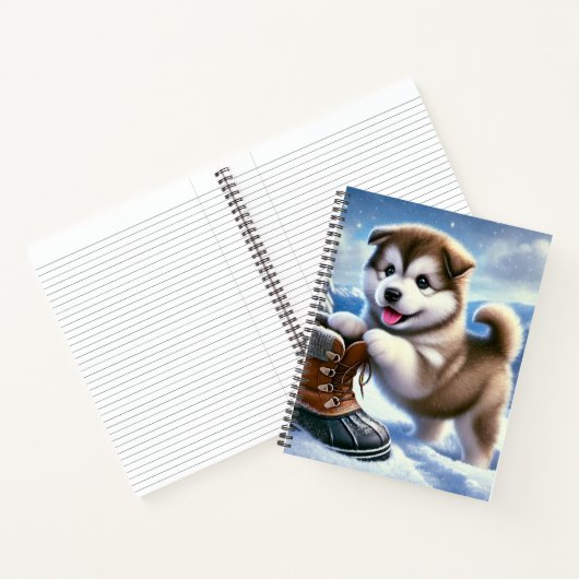Schattigee Husky Puppy Spelen in het besneeuwde wi Notitieboek (Binnen)