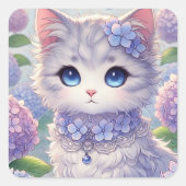 Schattigee Hydrangea Princess Cat Vierkante Sticker (Voorkant)