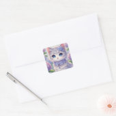 Schattigee Hydrangea Princess Cat Vierkante Sticker (Envelop)