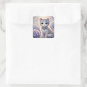 Schattigee Hydrangea Princess Cat Vierkante Sticker (Tas)