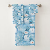 Schattigee Ice Blue Snowman en sneeuwvlokken Bad Handdoek (Insitu)