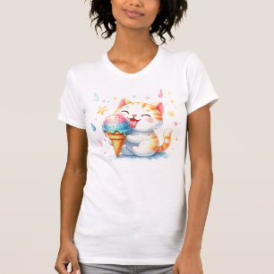 Schattigee Ice Cream Cat Whimsical Waterverf Kat T-shirt