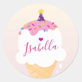 SCHATTIGEE ICE CREAM CONE strooit retro party roze Ronde Sticker