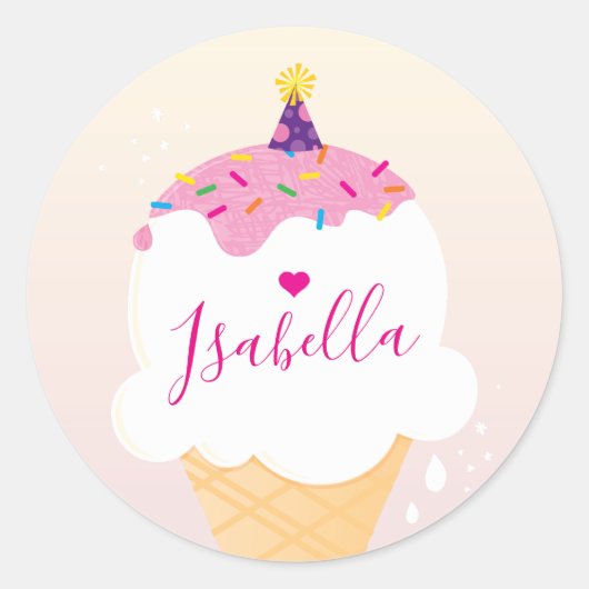 SCHATTIGEE ICE CREAM CONE strooit retro party roze Ronde Sticker (Voorkant)