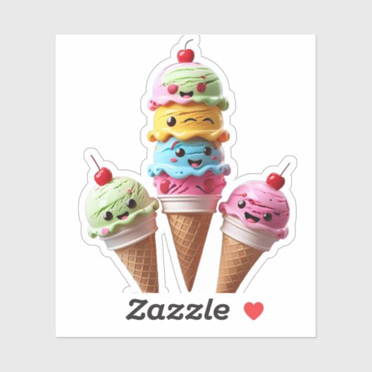 Schattigee Ice Cream Cone Trio Sticker met gestape (Vel)