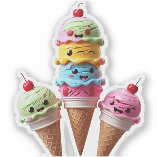 Schattigee Ice Cream Cone Trio Sticker met gestape (Voorkant)