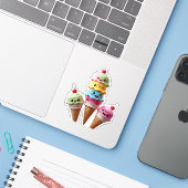 Schattigee Ice Cream Cone Trio Sticker met gestape (Laptop met iPhone)