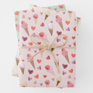 Schattigee Ice Cream Party met de hand geïllustree Inpakpapier Vel