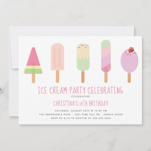 Schattigee Ice Cream Party verjaardagsuitnodiging Kaart (Voorkant)