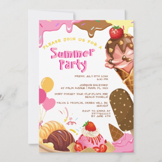 Schattigee Ice Cream Summer Party uitnodiging (Voorkant)