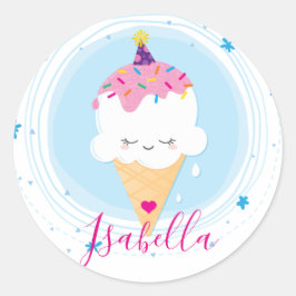 SCHATTIGEE ICECREAM CONE kawaii illustratie sprink Ronde Sticker