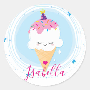 SCHATTIGEE ICECREAM CONE kawaii illustratie sprink Ronde Sticker