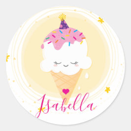 SCHATTIGEE ICECREAM CONE kawaii illustratie sprink Ronde Sticker
