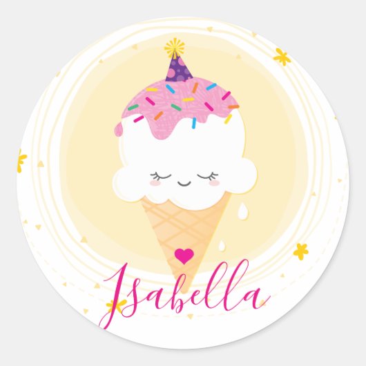 SCHATTIGEE ICECREAM CONE kawaii illustratie sprink Ronde Sticker (Voorkant)