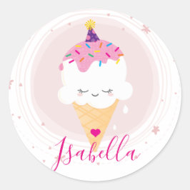 SCHATTIGEE ICECREAM CONE kawaii illustratie sprink Ronde Sticker