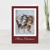 Schattigee Iceskating Cats;  kattenkerst Feestdagen Kaart (Voorkant)