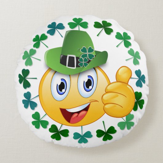 Schattigee Ierse Emoji met Shamrock Rond Kussen (Voorkant)