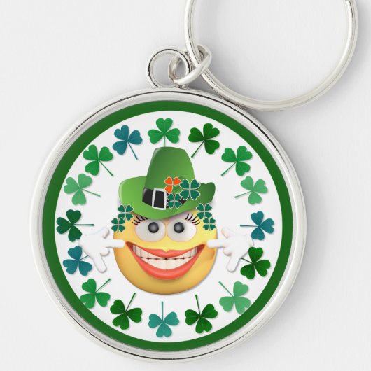 Schattigee Ierse Emoji met Shamrock sleutelhanger (Voorkant)