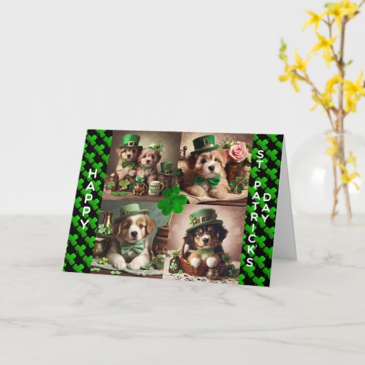 Schattigee Ierse Puppies Happy St Patrick's Day Kaart (Gele Bloem)