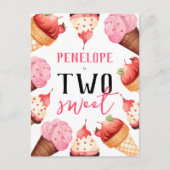 Schattigee ijsjes meisjes 2e verjaardagsfeestje uitnodiging briefkaart (Voorkant)