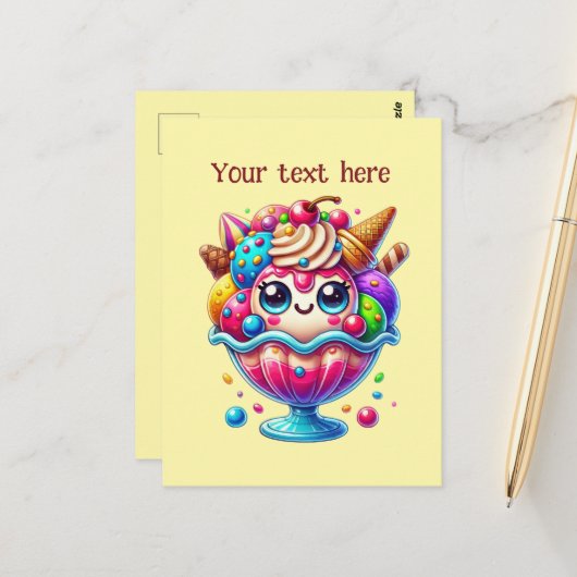 Schattigee ijsliefhebbers briefkaart (Voorkant / Achterkant in situ)