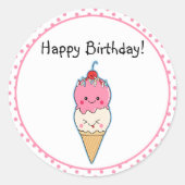 Schattigee ijsverjaardag ronde sticker (Voorkant)
