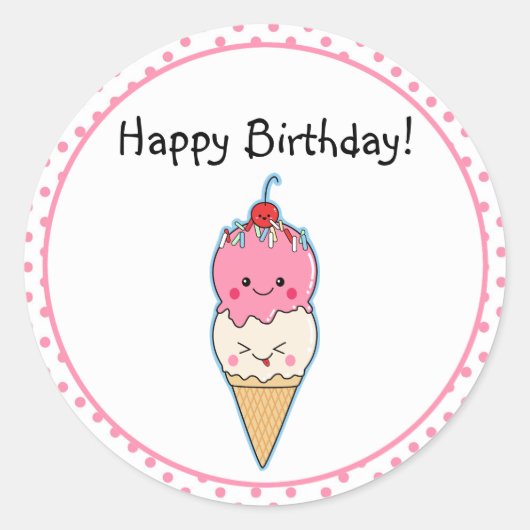 Schattigee ijsverjaardag ronde sticker (Voorkant)