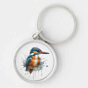 Schattigee ijsvogel in blauw en oranje waterverf sleutelhanger