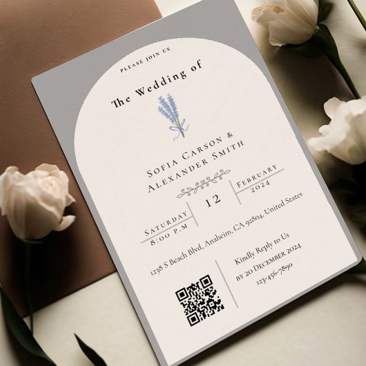 Schattigee illustratie met QR-code RSVP bruiloft Kaart
