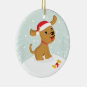 Schattigee illustratie van een puppy in de sneeuw keramisch ornament (Rechts)