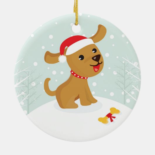 Schattigee illustratie van een puppy in de sneeuw keramisch ornament (Achterkant)