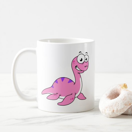 Schattigee illustratie van het monster van Loch Ne Koffiemok (Met donut)
