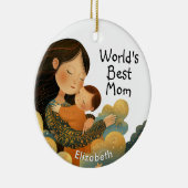 Schattigee illustratie van moeder en kind | Moeder Keramisch Ornament (Rechts)