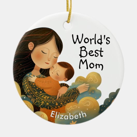 Schattigee illustratie van moeder en kind | Moeder Keramisch Ornament (Voorkant)