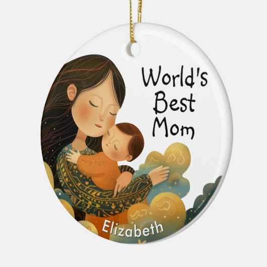 Schattigee illustratie van moeder en kind | Moeder Keramisch Ornament (Links)