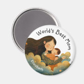 Schattigee illustratie van moeder en kind | Moeder Magneet (Voorkant / Achterkant)